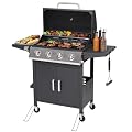 4-Burner Propane BBQ Grill, Stainless Steel Outdoor Gas Grill with 40,000 BTU, Porcelain-Coated Grates and Foldable Side Shelves, Perfect for Patio & Backyard Cooking (Black)