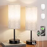 Lampe de chevet gris pour la chambre à coucher 2 - Table de chevet avec USB A + C Port de recharge, 3 Températures de couleur Pull chaîne de nuit lumière de stand avec ampoule, Table latérale lampe de lecture de bureau pour salon