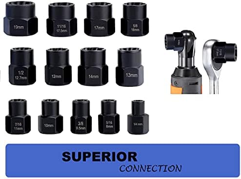 Ritzybiz Impact Nut & Bolt Extractor Set, Nut Removal Extractor Socket Tool Set, Metric Bolt Extractor Set, Bolt Remover Tool Set (14 Pcs)