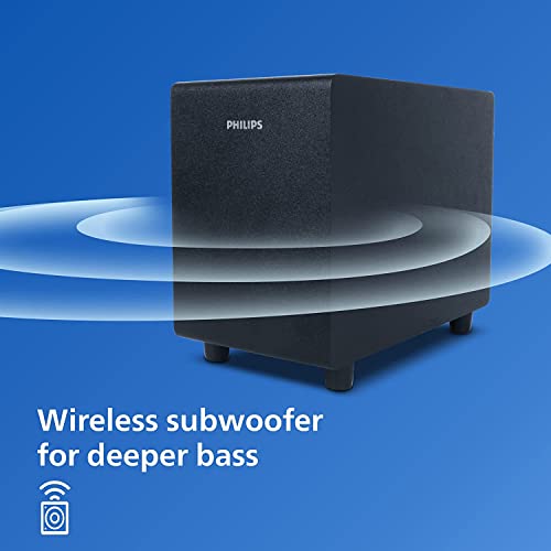 Image of Philips Soundbar TAB5305, Wireless Subwoofer, 2.1 Ch, Bluetooth Enabled, Optical Connectivity, HDMI ARC, 140W, Metal Grill, Powerful Bass (Black)