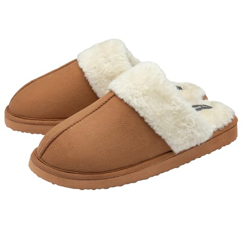 DUNLOP Ladies Womens Slippers Faux Suede Mules - Chestnut - UK 5
