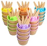 Lawei 24 Pack Plastic Ice Cream Bowls with Spoons, Reusable Fun Ice Cream Cups Bulks, 6 Cartoon Candy Color Cute Ice Cream Dessert Bowls Set for Sundae Frozen Yogurt Summer Holiday Parties