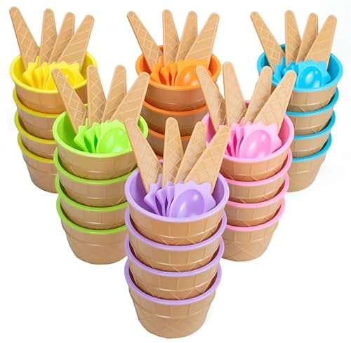 Lawei 24 Pack Plastic Ice Cream Bowls with Spoons, Reusable