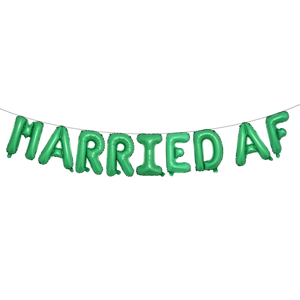 RUIANSI 16inch Married AF Letter Banner Foil Balloons, Multicolor Alphabet Mylar Balloons for Wedding Bachelorette Weddings Bridal Shower Party Decoration (MARRIED AF Green)