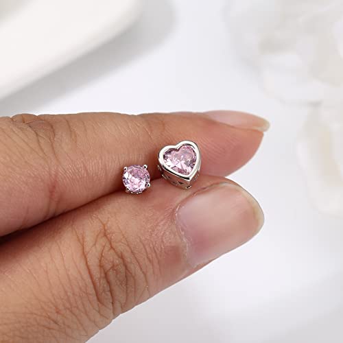 Cassieca S925 Sterling Silver Birthstone Earrings For Girls Women Hypoallergenic Screw Back Earrings Round Heart Cz Stud Earrings Jewelry Gift #TOP7