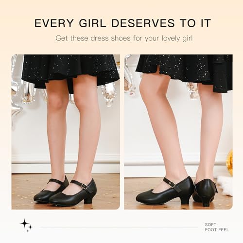 image for Dufannie Black Girls Dress Shoes Kids High Heels for Girls Flats Pumps