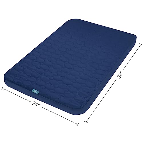Mini Crib Mattress Protector Sheets Waterproof 2 Pack, Quilted Pack and Play Mattress Pad Cover Fits for Baby Mini Crib/Playen/Pack and Play Mattress, Grey & Navy, 38"x24"