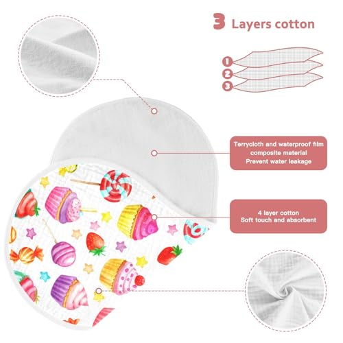 Cupcake Lollipop Stars Baby Burp Cloths Muslin Burp Cloth Absorbent Baby Wash Cloths Burping Cloths for Babies Burp Clothes Rags Towel for Newborn Baby Boy Girl Essentials,2 Pack4