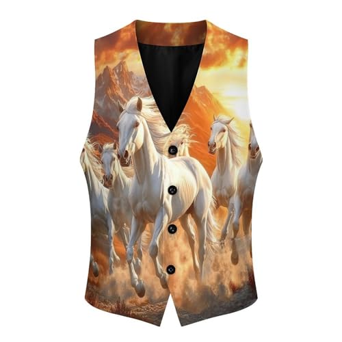 Seven Lucky Running Wild Horses Men's Suit Vests Dress Vest V-Neck Waistcoat Slim Business Formal with Pocket4