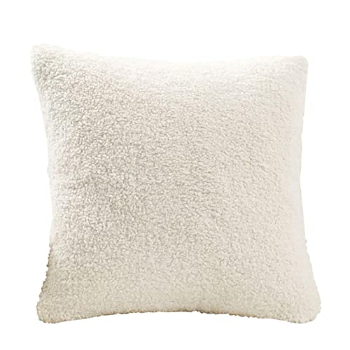 DUKAI Housse de coussin en laine super douce avec boucle pour canapé Blanc crème