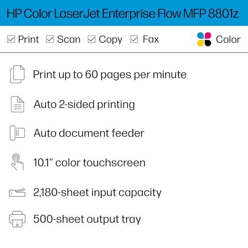 hp color laserjet enterprise flow 8801z multifunction printer scanner copier duplex best for office 9s183a
