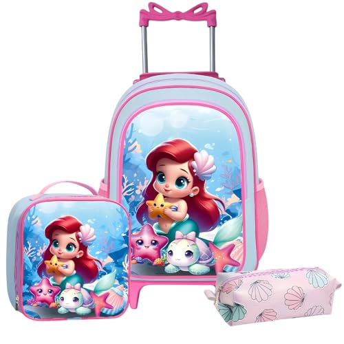 Kit Mochila Infantil com Rodinhas Escolar | Lancheira Térmica + Estojo Menina Reforçado