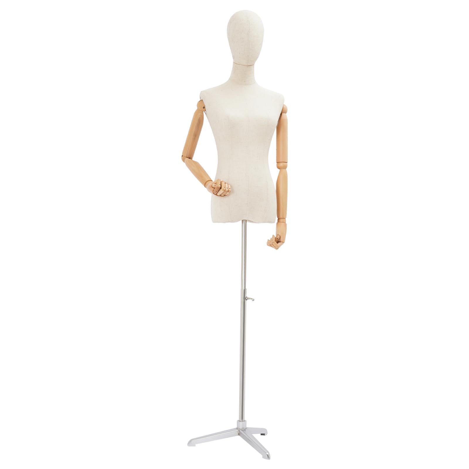 Manichino femminile, manichino da sarta, altezza regolabile 157 – 215 cm, manichino da donna con braccia flessibili in legno, manichino per abiti e gioielli