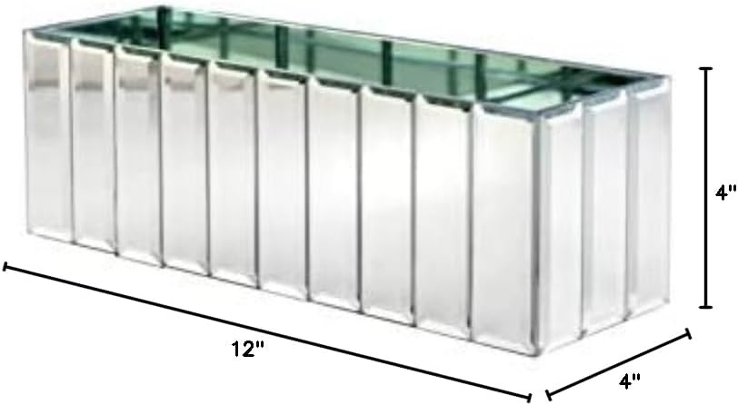 Serene Spaces Living Low Gatsby Mirror Strip Vase – Great Gatsby Inspired Luxe Glass Vase with Bevel Edged Mirror Strips, Use for Home Décor, Event Centerpieces, 12” L x 4” W x 4” H, (Pack of 1)