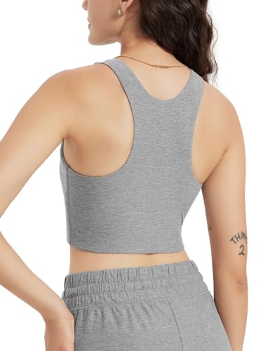 Image of ODODOS Racerback Tank Bra for Women High Neck Non Padded Medium Support Sports Bra Workout Yoga Crop Tops