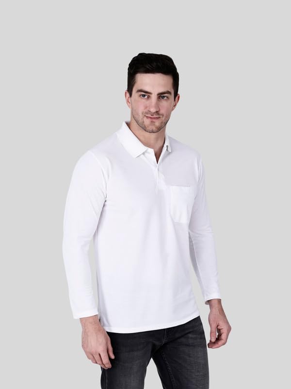 Image of Full Sleeve Men's Polo T-Shirt | Regular Fit, Soft & Breathable Cotton Blend Fabric | Classic Polo Collar, Casual & Office Wear | Available in Sizes M to 6XL, Multiple Colors
