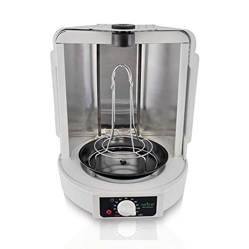 Image of NutriChef Vertical Rotisserie Oven Roaster - Rotating Shawarma /Kebab Machine with Skewer and Rack, Basket Tower, Roasting Rack, Poultry Tower, Drip Tray - For Meat Chicken Turkey Lamb - PKRT15 White
