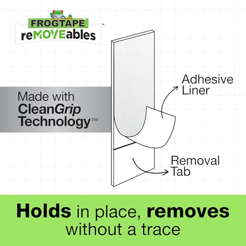 Image of FrogTape reMOVEables Large Picture Hanging Strips, 72 Pairs- 16lbs per 4 Pairs, Damage-Free Removeable Adhesive Wall Strips Picture Hangers for Mounting Frames, Canvas, Home Decor, White (144 Pieces)