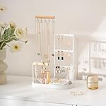 ProCase Jewelry Organizer Tower, 10 Hooks Jewelry Storage Rack Tree Holder Stand with Velvet Ring Display Tray for Necklaces Bracelets Earrings Rings Watches -White - Image 5