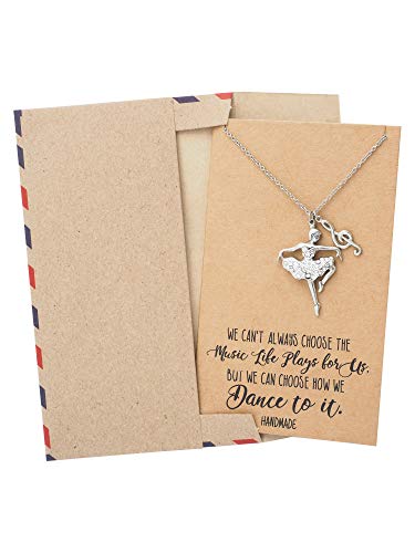 Quan Jewelry Birthday Jewelry Necklace Gifts for Women Ballerina and Music Note Pendant Necklace with Inspirational Quotes on Greeting Card