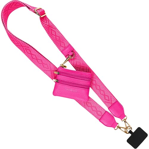 Image of Save the Girls Original Clip and Go Phone Strap Pattern (Classic - Magenta) - Crossbody Phone Strap Chain with Zipper Wallet Pouch - Phone Lanyard Zippered