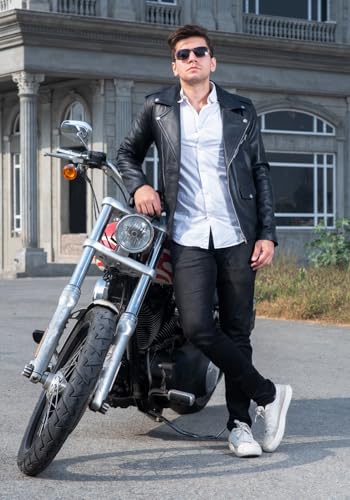 Image of TLC Mens Soft Leather Jacket | Genuine Black Leather Biker Jacket Men