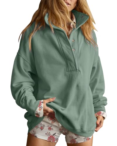Image of Gacaky Sweatshirt for Women Oversized Henley Neck Pullover Top Fall Outfits | Oversized Silhouette, Quilted Placket Detail, Henley Sweatshirt, Comfort Soft Sweaters, Fall Winter Fashion Outfits Clothes