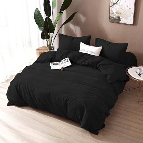 Image of F.Y.Dreams 100% Washed Cotton Duvet Cover for Weighted Blanket 60x80 inches with 16 Ties, Zipper on Long Side /Carbon Black /Just Duvet Cover