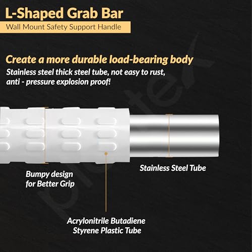 Image of Plantex Stainless Steel Grab Bar /Wall Mounted Safety L Shaped Grab Bar for Bathroom /Grab bar for Toilet Senior Citizens - Pack of 1 (White)