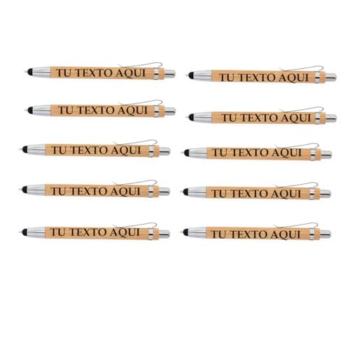 Pack 10 Boligrafos de madera personalizados grabado con el texto