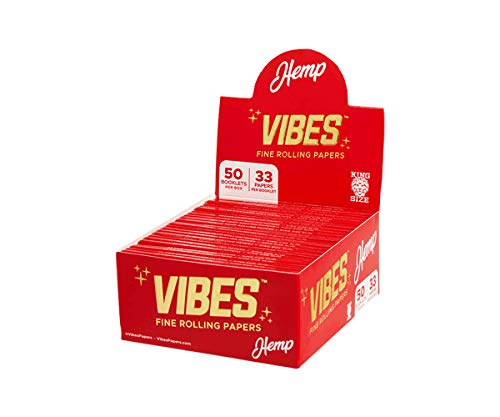 Vibes Rolling Papers King Size Slim Booklets - Hemp 50 Count Display Box 33 Sheets Per Pack Natural Hemp And Arabic Gum, Chlorine Free Technology #TOP7