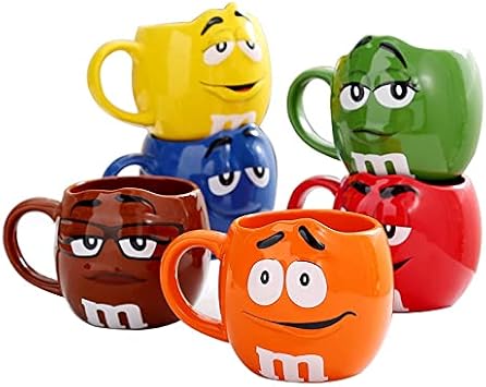 Coffee Cup 600ML M&M Bean Cute Ceramic Coffee Mug Kawaii Breakfast Tea Milk Cups and Mugs With Spoon Large Capacity Expression Drinkware Coffee Cups(Yellow)