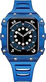 LZVRX Carbon Fiber Mod Kit Rm Watch Case Rubber Bands，For Apple Watch Series 9/8/7 45mm 44mm，Bumper 40mm Shockproof Case Band Watch Accessories for Men Women(Blue Carbon,45mm)