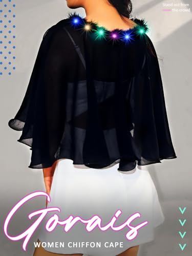GORAIS Women’s Light Up Chiffon Shawls and Wraps Feather Evening Cape Cover Up Wedding Capelet for Formal Dress2