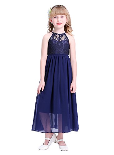 Girls Lace Party Wedding Long Chiffon Junior Bridesmaid Dress