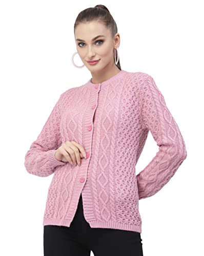 Image of Kalt Women Sweater for Winters Woolen Acrylic Full Sleeve Round Neck Cable Design Cardigan Sweater