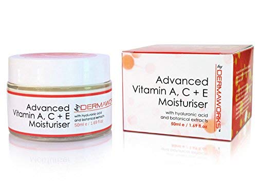 Crème hydratante pour le visage DERMAWORKS VITAMINE C, VITAMINE E, VITAMINE A + acide hyaluronique Hydratation supérieure de la peau, peau d'apparence plus jeune. Anti-âge, anti-rides, raffermissant