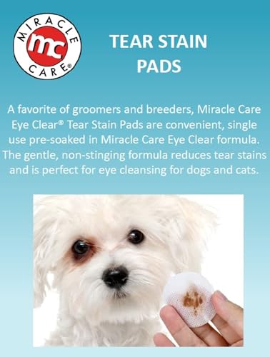 Miracle Care Tear Stain Pads, 90 Single Use Pre-Soaked Pads to Gently Clean and Soothe Dog and Cat Eyes, Non Stinging Formula to Improve Tear Stains and Remove Eye Debris