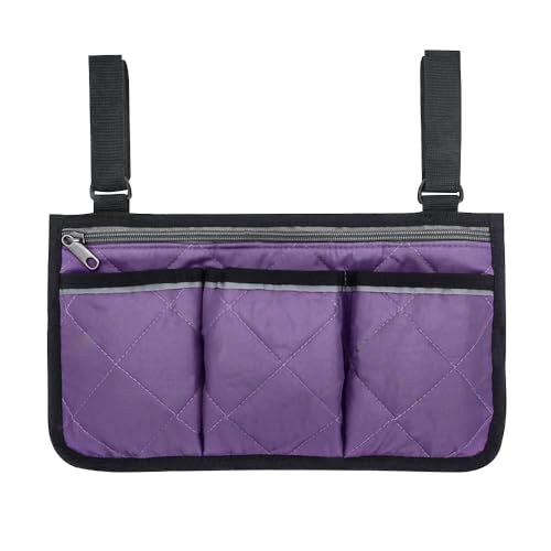 【即納】介護用品 車いす サイドバッグ アームレストポーチ 車椅子 バッグ 車椅子専用 カバン ハンギングバッグ 収納バッグ 小物入れ 多機能 大容量 ポリエステル (E.パープル)