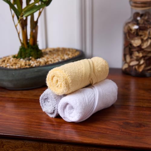 Image of Bamboo Soul Bamboo Face Towel | Ultra Absorbent & Super Soft | 30 x 30 cm - 550 GSM | Pack of 3 (White, Light Grey, Yellow)