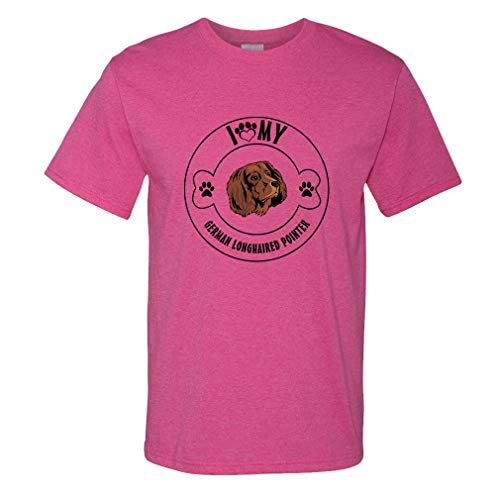 Custom Funny Graphic T Shirts for Men I Love Paw German Longhaired Pointer Dog Cotton Top Hot Pink Design Only X Large