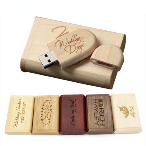Clé USB gravée en bois de noyer massif 128GB, coffret artisanal luxe