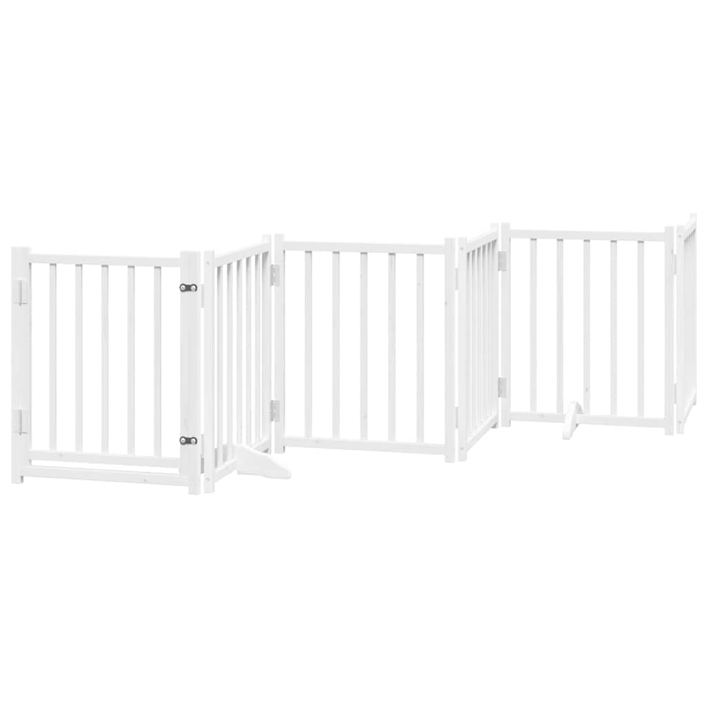 vidaXL Puerta de Perros Plegable 6 Paneles Madera Abeto Blanco 300 cm, Puerta para Mascotas, Puerta de Seguridad para Perros, Puerta para Perros de Seguridad