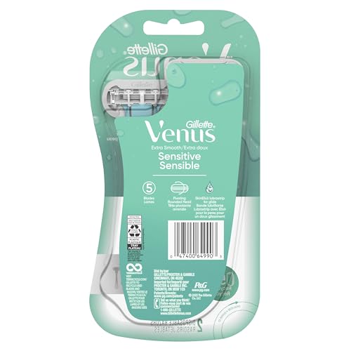 Image of Gillette Venus Extra Smooth Sensitive Disposable Razors for Women with Sensitive Skin, 2 Count (Pack of 4)