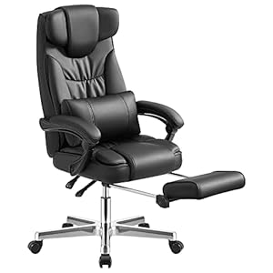 SONGMICS Luxe bureaustoel met inklapbare hoofdsteun, uittrekbare voetensteun, extra grote orthopedische managersstoel…