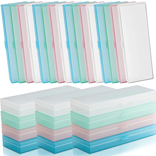 Image of Fainne 36 Pcs Plastic Pencil Case Bulk Plastic Pencil Boxes Frosted Pens Holder with Hinged Lid and Snap Closure for Stationery Organizer School Office(White Pink Blue Green)