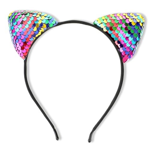 Diadema con orejas de gato, diadema de orejas de gato, diadema de lentejuelas, diadema para niñas, caricatura de gatos, diademas para niños, para mujeres y niñas, uso diario