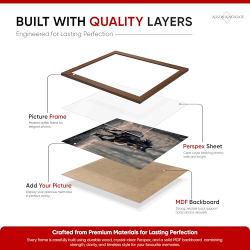 Alison Kingsgate Sleek 12X10 Picture Frame - Engineered Wood with Shatterproof Perspex Front -Perfect for Photos, Posters, Certificates -Suitable for Wall Mount or Tabletop Display - Walnut - Image 3