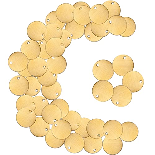 Zhengmy 50 Pcs Round Brass Tags 1-1/4 Inch Diameter Gold Blank Metal Stamping Key Brass Tags with Hole Engraving for Pets Dogs Plants Doors
