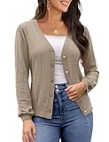 REDHOTYPE Women's Cardigans Button Down V Neck Casual Sweater Open Front Cardigan Sweaters,Camel Heather,Small